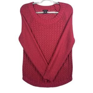 Calvin Klein Jeans Women's Large Red Open Knit Sweater Acrylic Nylon Chunky EUC